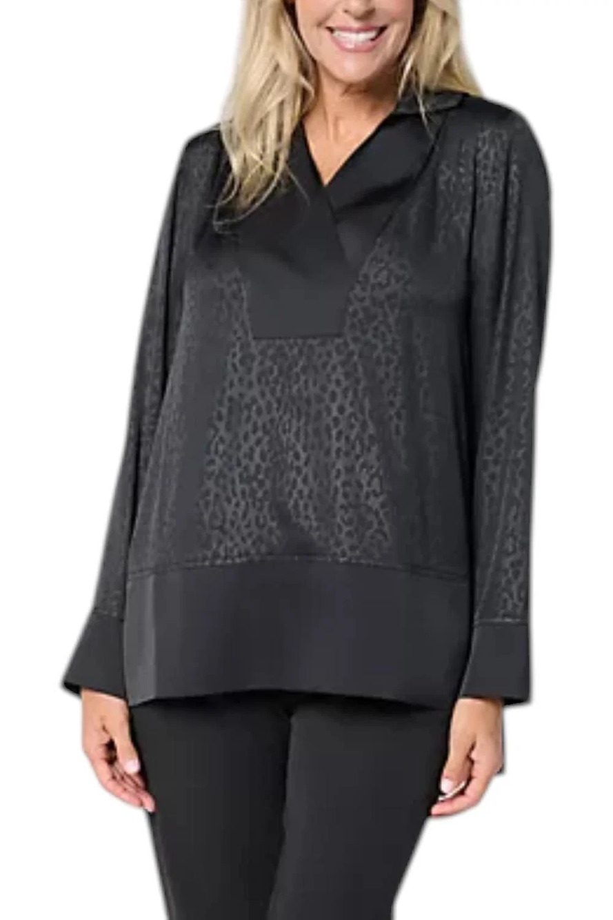 Women with Control Women's High Low Embossed Satin Tunic Black - Petite